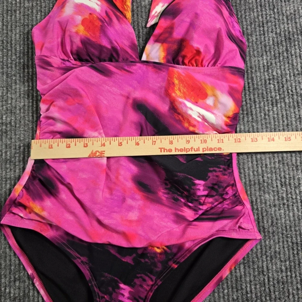 DKNY Women's Tie-Back Halter-Style One-Piece Swimsuit Pink Multicolor Med NWOT - Picture 3 of 6